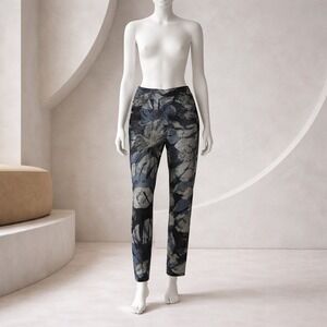 Halara XS Blue Tropical Monstera Leaf Print High Waisted Skinny Pants NWT